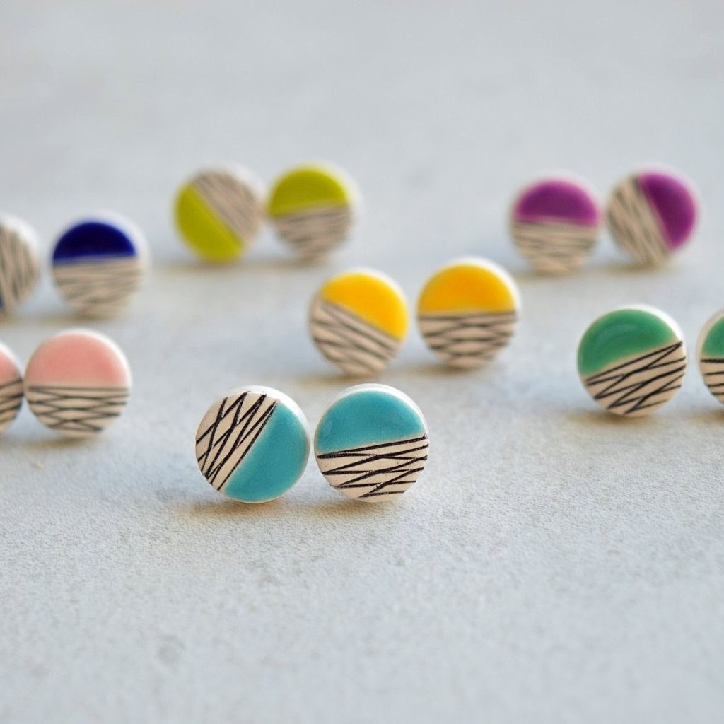 colorful geometric ceramic stud earrings