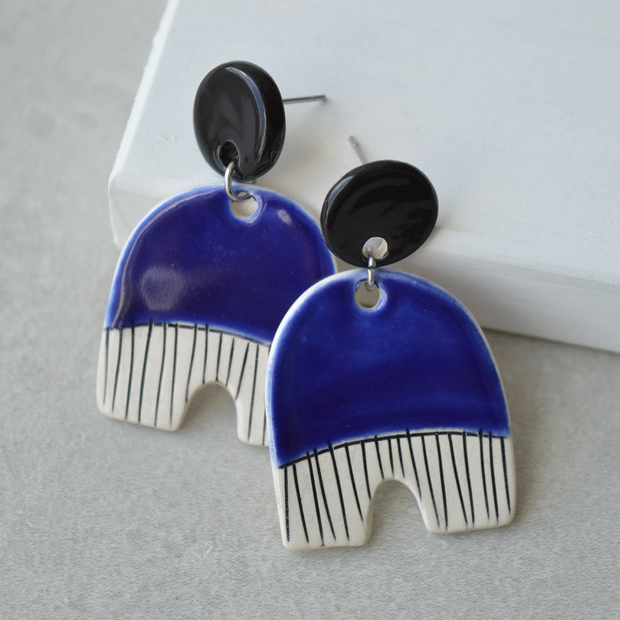 Royal blue stud dangle earrings