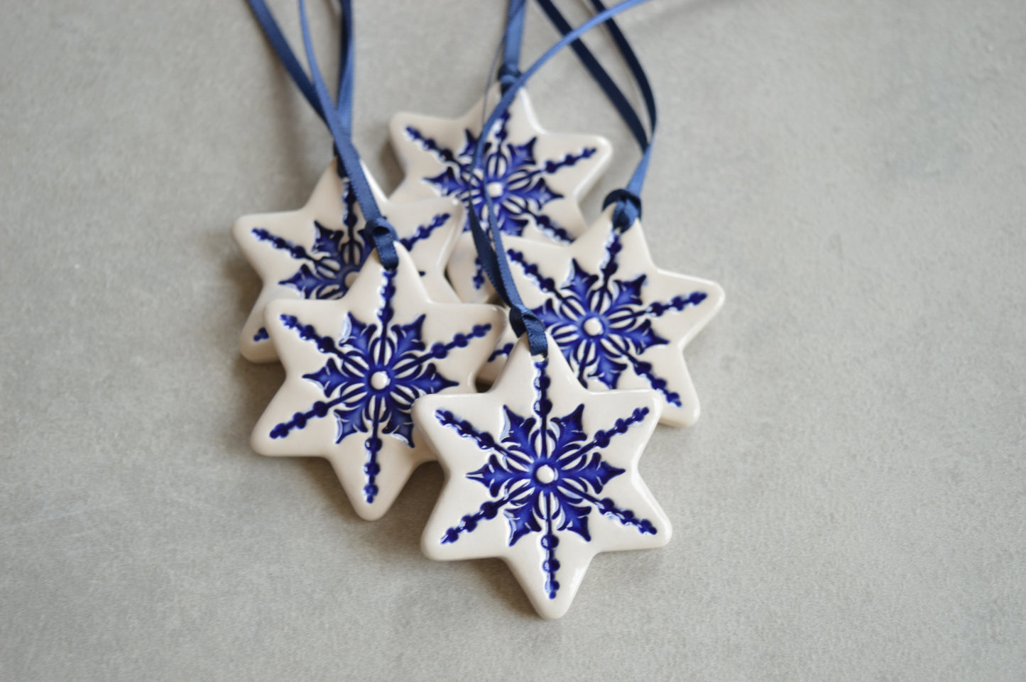 Ceramic star ornaments // Christmas decorations - set of 5