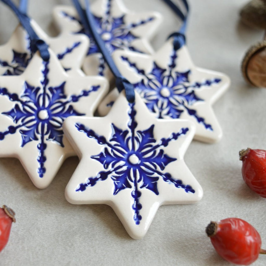 blue and white star christmas decorations