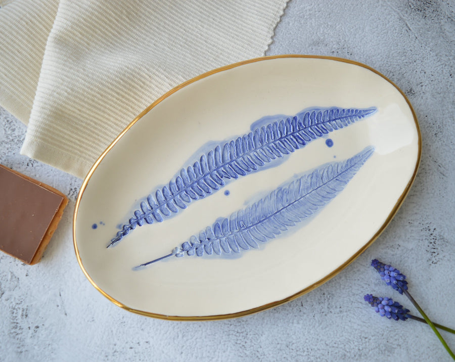 serving platter with fern impression