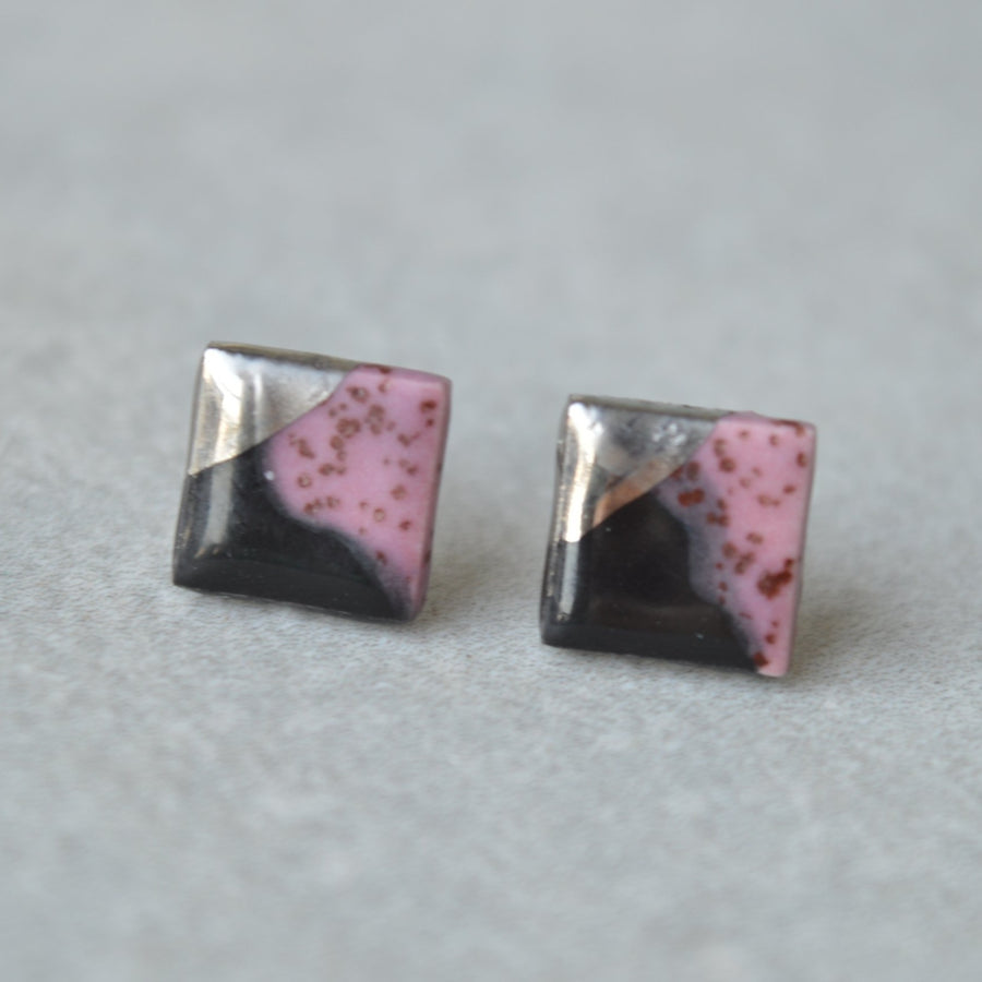 purple black ceramic stud earrings
