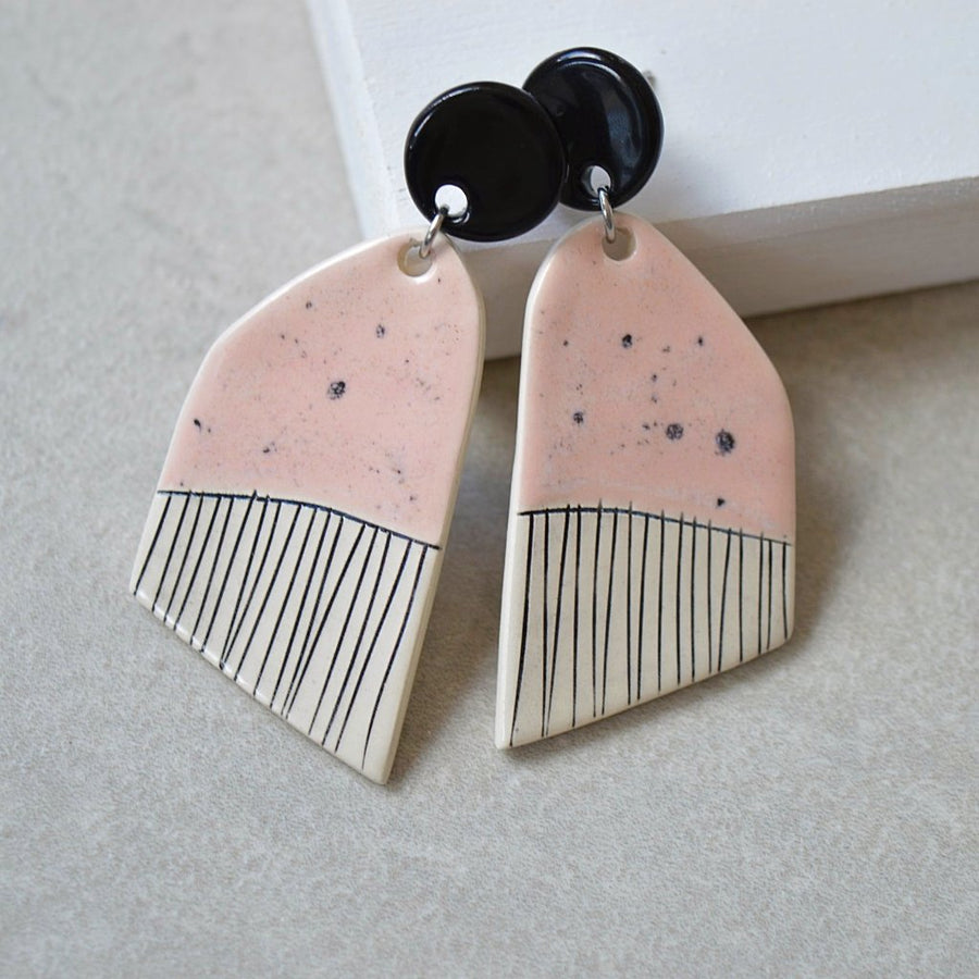 Stud Dangle Earrings - Speckled Pink
