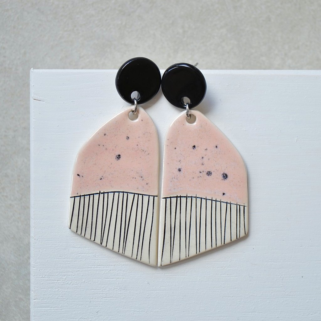 Stud Dangle Earrings - Speckled Pink