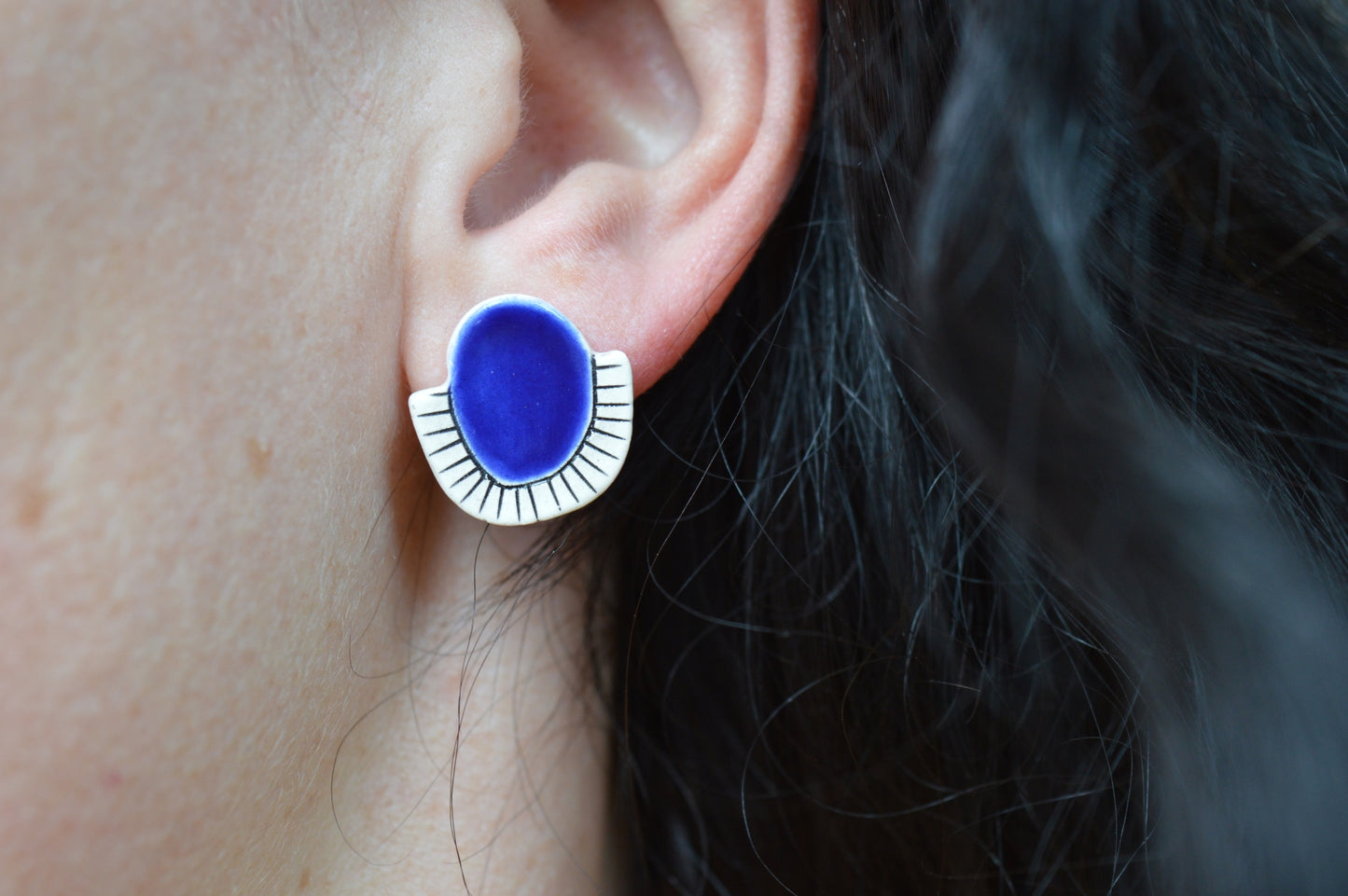 Royal blue ceramic stud earrings