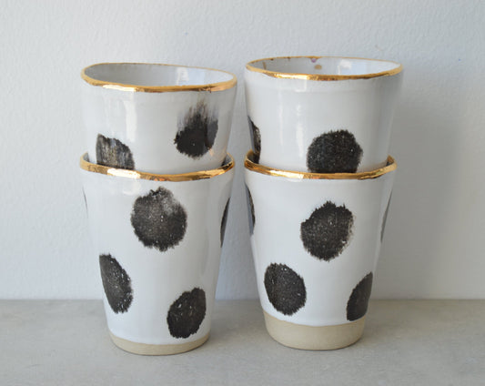 black polka dot tumblers with gold