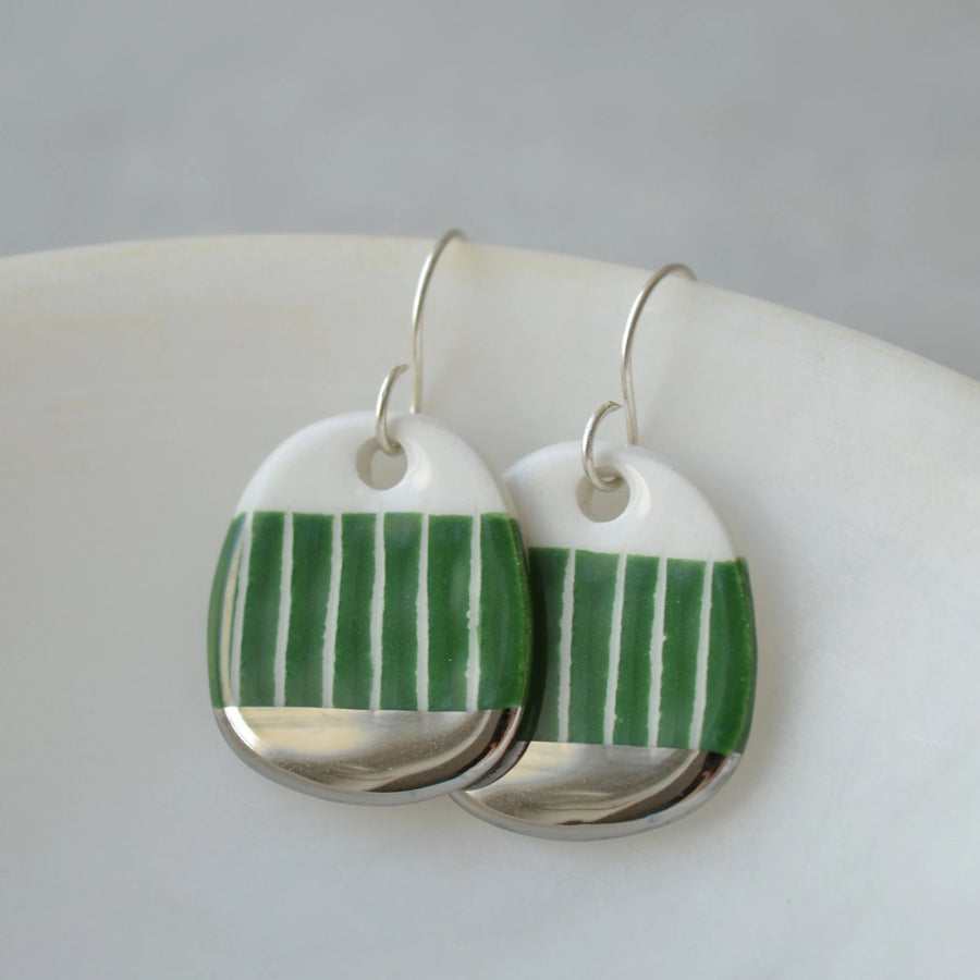 Grass green sgraffito dangle earrings