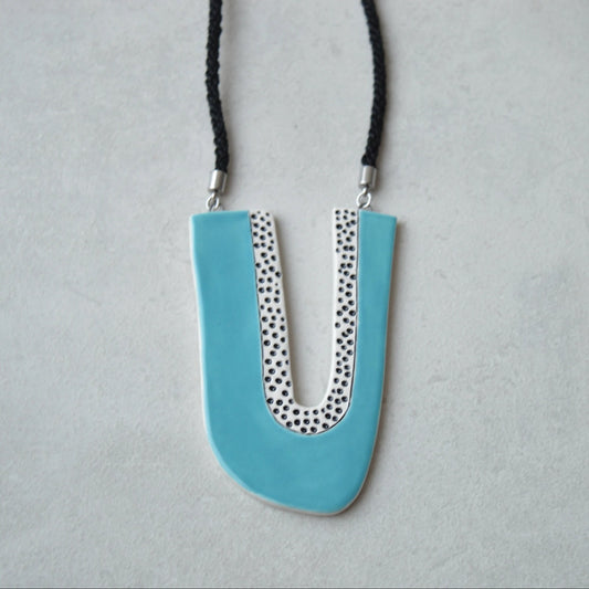 Long blue statement necklace