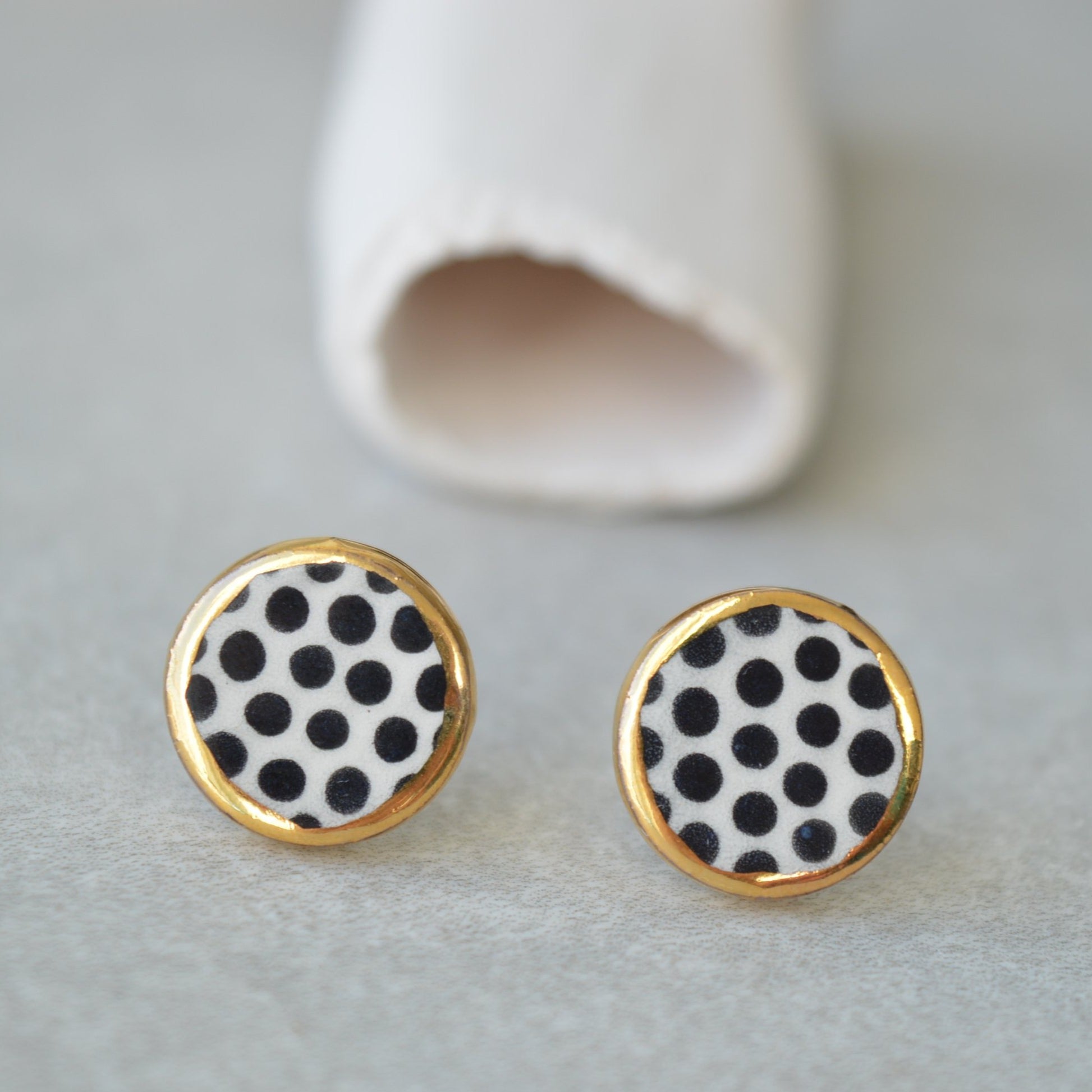black polka dot stud earrings