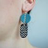 Geometric earrings with holes - teal blue