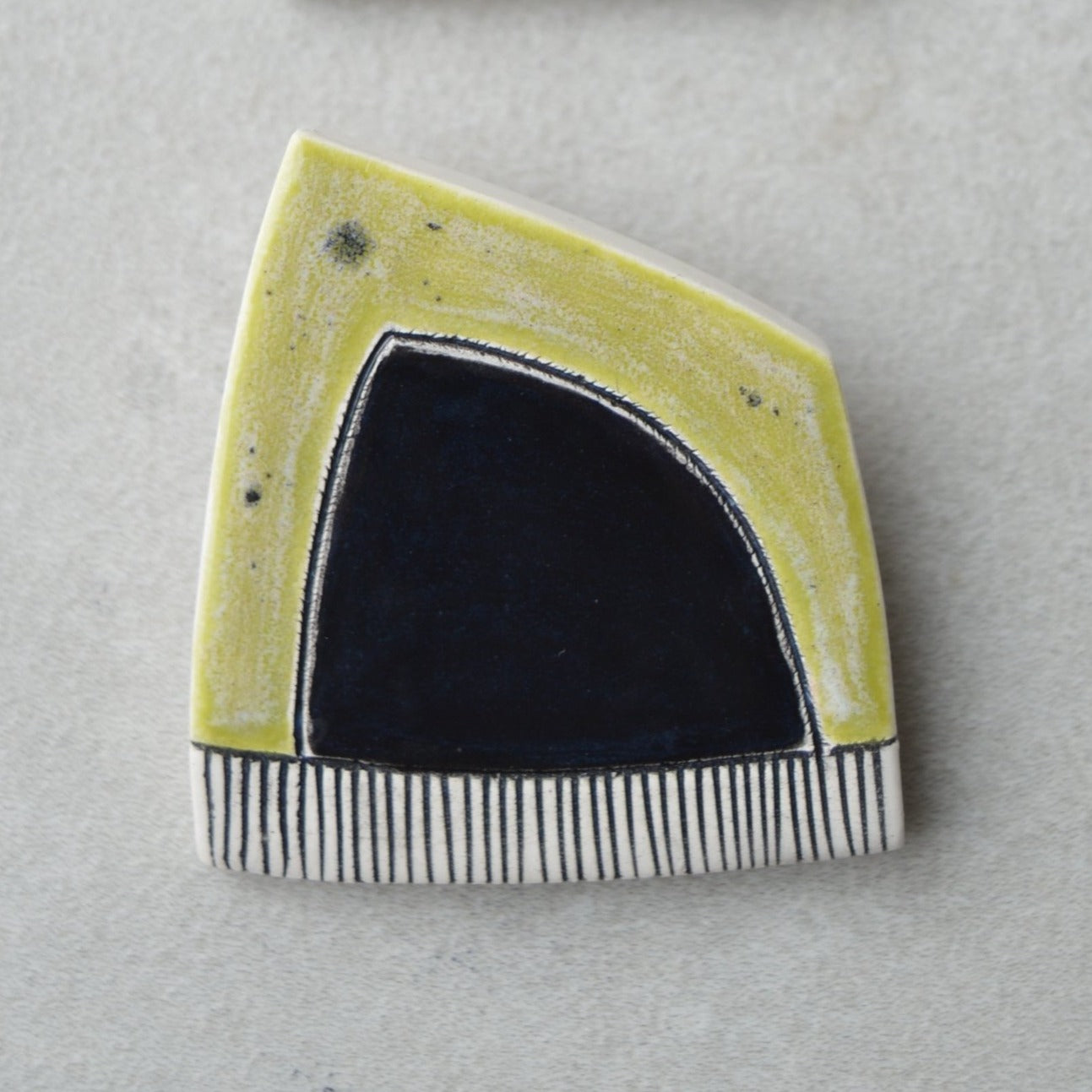 geometric ceramic brooch olive green