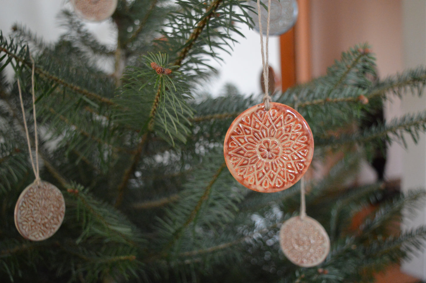Earthy Christmas ornaments // ceramic decorations - set of 5
