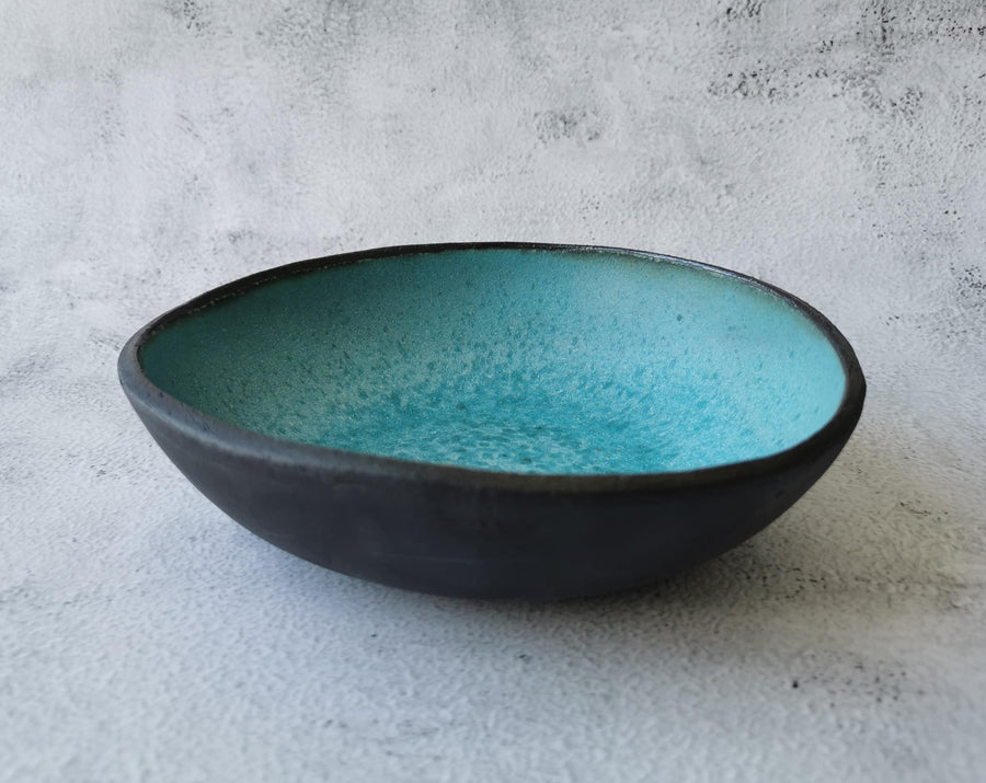 Pasta bowl (turquoise on black clay)